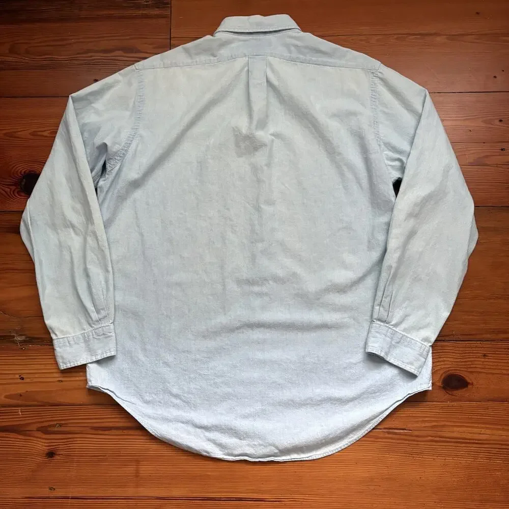 Vintage Polo Ralph Lauren Chambray Shirt Men's Size XL Blue Flesh Pony WORN 90s